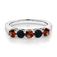 thumbnail image 2 of Gem Stone King 925 Sterling Silver Red Garnet and Black Onyx 5-Stone Wedding Anniversary Band Ring for Women (0.86 Cttw, Gemstone January Birthstone, Size 8), 2 of 3