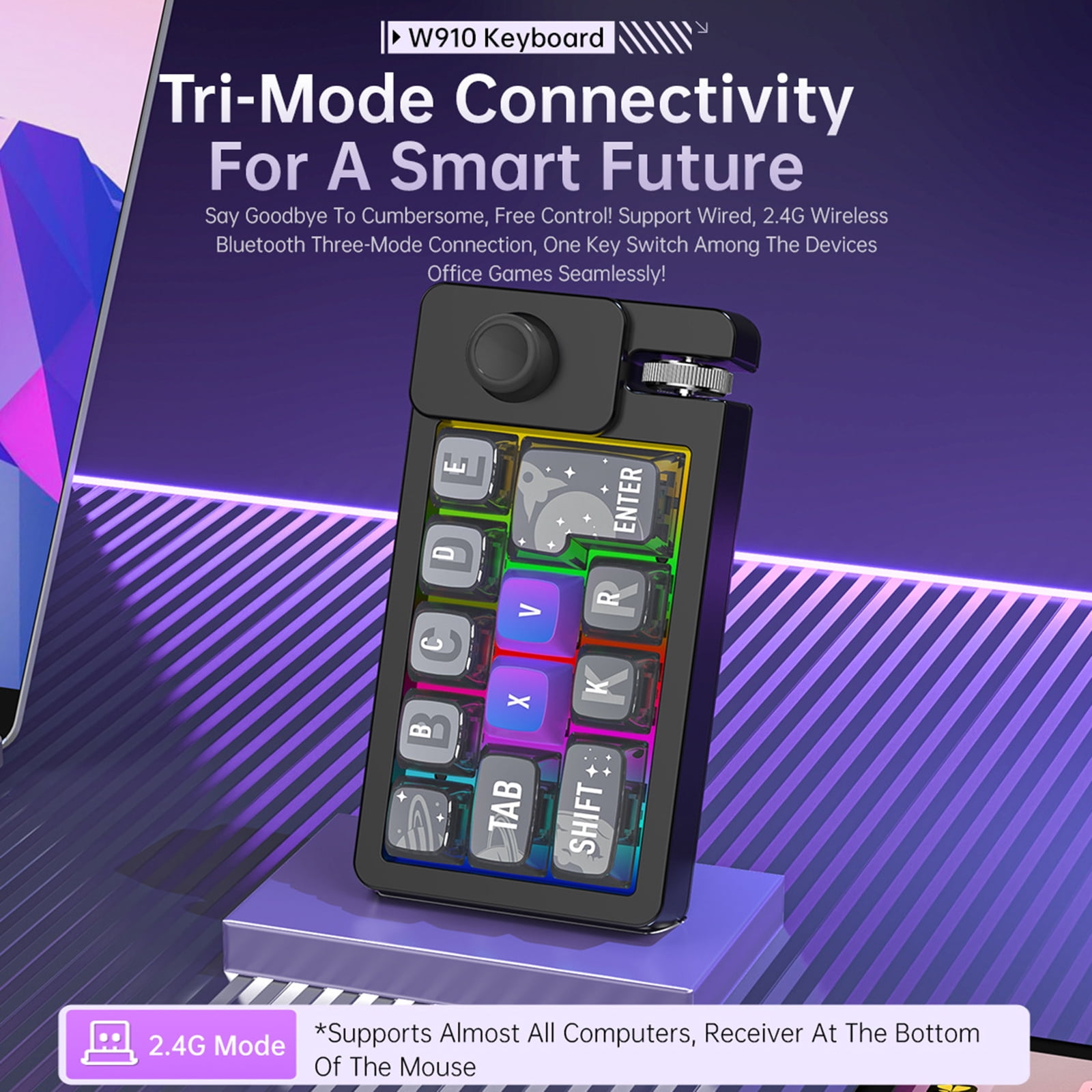 Programmable Wireless Gaming Keyboard Three Mode Connection 2.4Ghz Corded Color Lighting Detachable Keycaps
