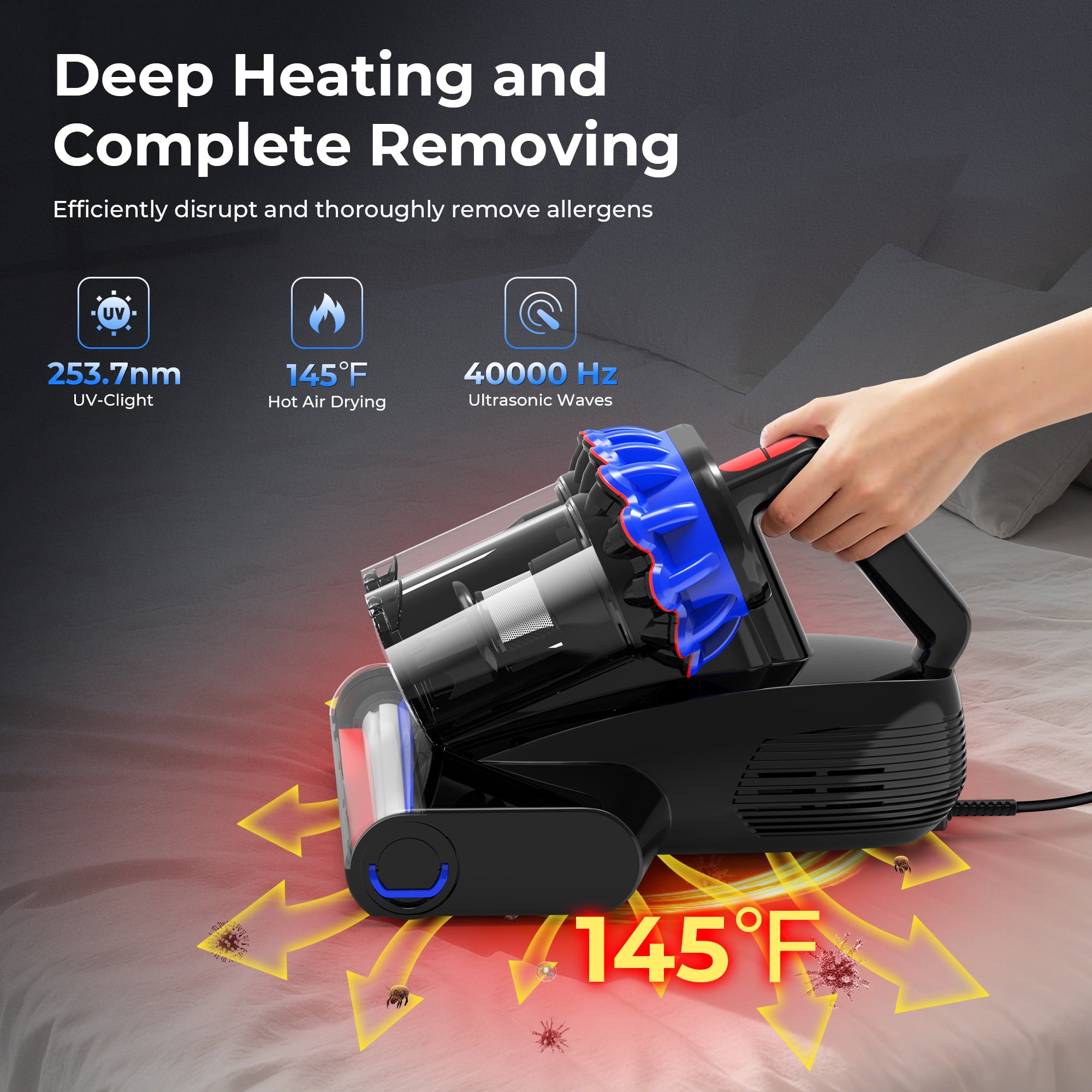 Maircle Handheld Mattress Vacuum Cleaner, 16Kpa Bed Vacuum, 600ML Ultrasonic Fabric Cleaner, UV Light for Bedding, Car Interior