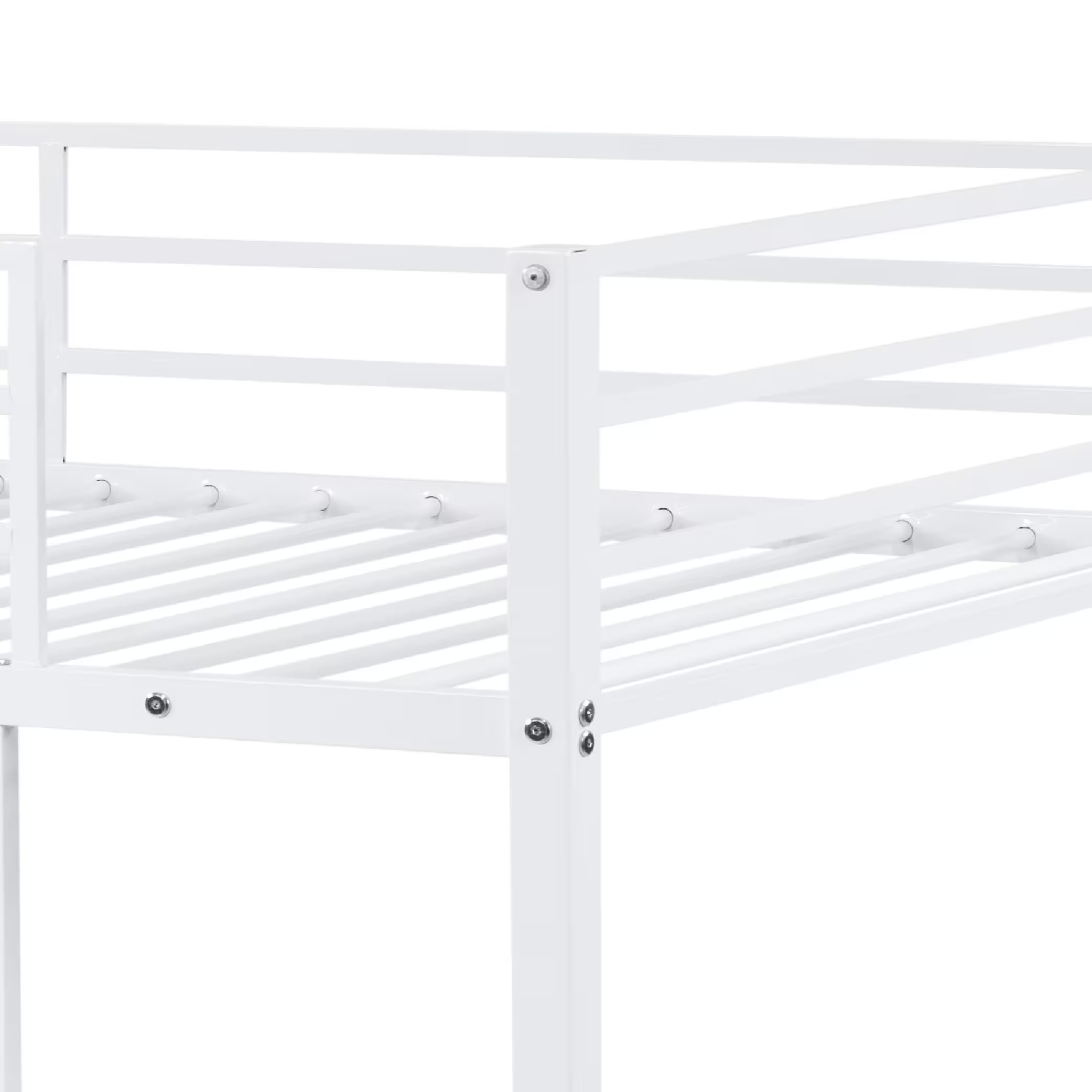 Aukfa Metal Bunk Bed Twin Over Twin, High Guardrail and Metal Slats, Space-Saving Bed Frame for Kids Teens, White