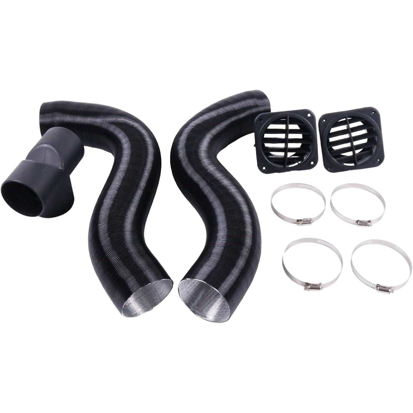 60mm Diesel Parking Heater Warm Air Vent Kit with 2 Flexible Duct Hoses T Shape Connector 2 Square Air Outlets and 4 Clamps