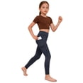 thumbnail image 2 of Dwellite Girls Athletic Leggings Ankle Length High Waisted Yoga Pants with Pockets for Kids Teen 5-13Y Navy 120, 2 of 7