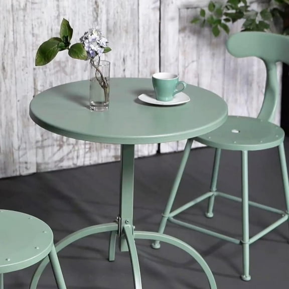 Patio Bistro Metal Dining Table, Outdoor Steel Slat Round Table for 2 Person,Diameter 23.6", Furniture Table for Backyard, Garden, Lawn and Porch - Pea Green