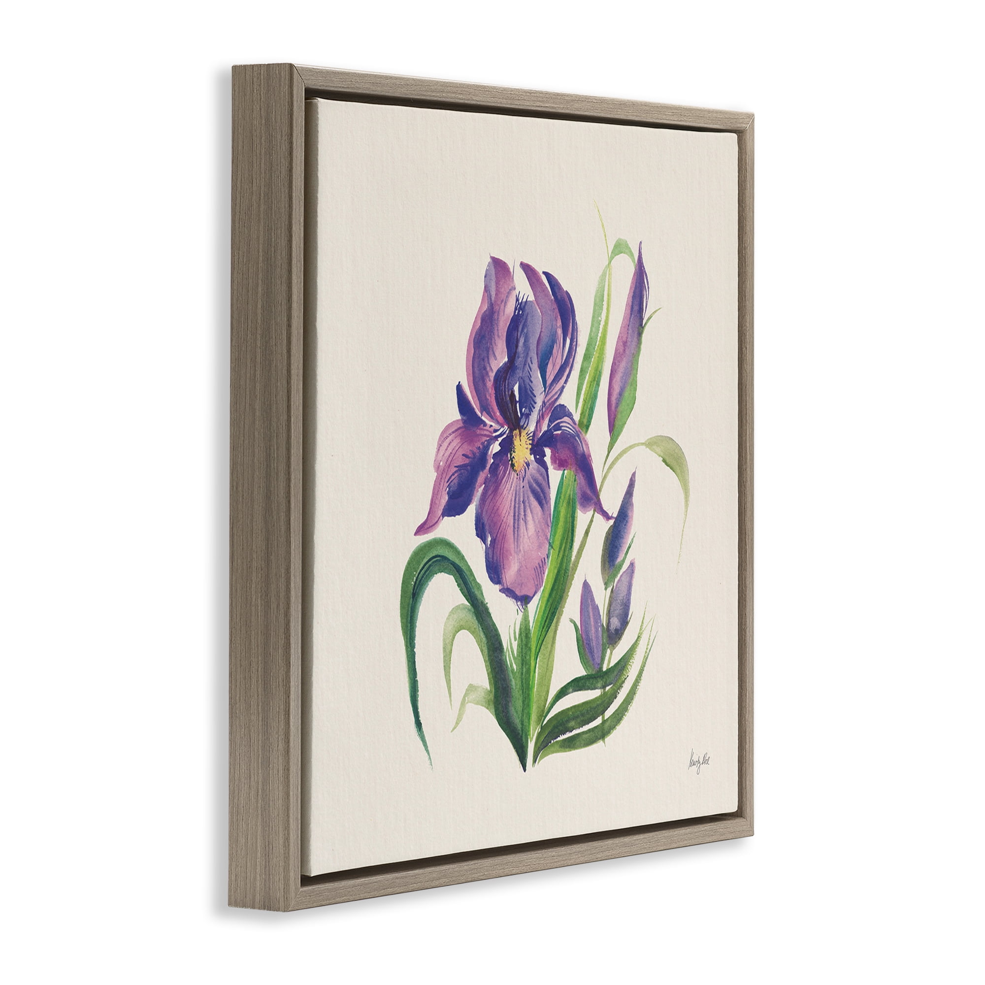 Stupell Industries Purple Iris Flower Botanical & Floral Painting Brown Floater Framed Art Print Wall Art, 25 x 25