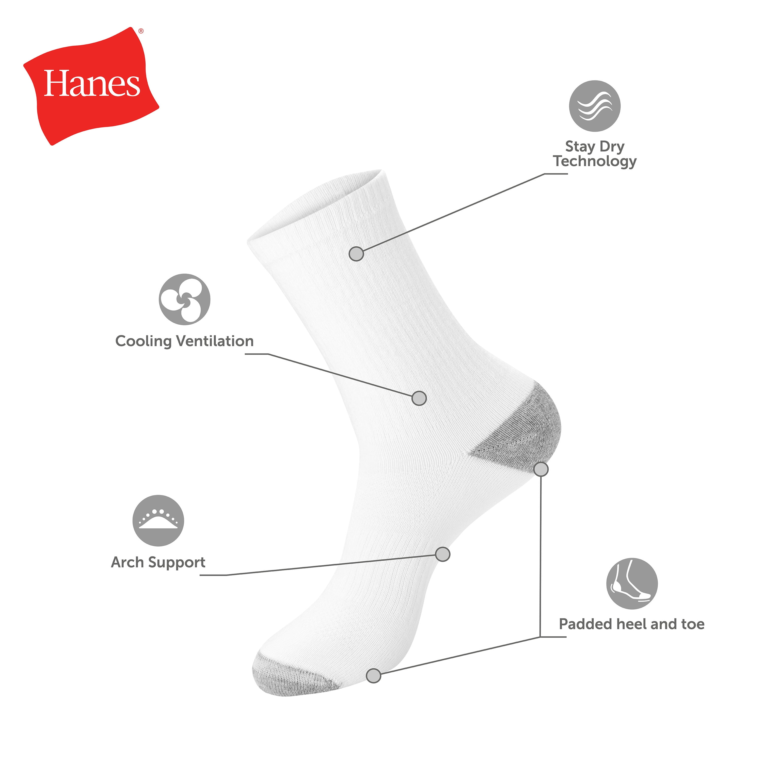 Hanes Mens Crew Socks Pack, 12-Pack, X-Temp, Active Cool Lightweight