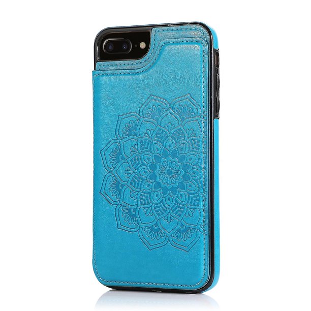 Funda para iPhone 7 Plus 8 Plus con tarjetero de piel sintética con estampado de flores de datura