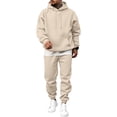 thumbnail image 2 of Delconic Mens Fleece Lined Hoodie and Sweatpants Set Loose Fit Pullover Hooded Sweatshirt Jogger Pants Two Piece Tracksuit Beige L, 2 of 6