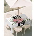 thumbnail image 3 of 52x70 Inch Outdoor Tablecloth with Umbrella Hole Zipper Rectangle Pink Flowers Rectangular Tablecloths Outside Waterproof Romantic Floral Leaves Black Striped Patio Table Cloth Cover for Picnic Party, 3 of 8