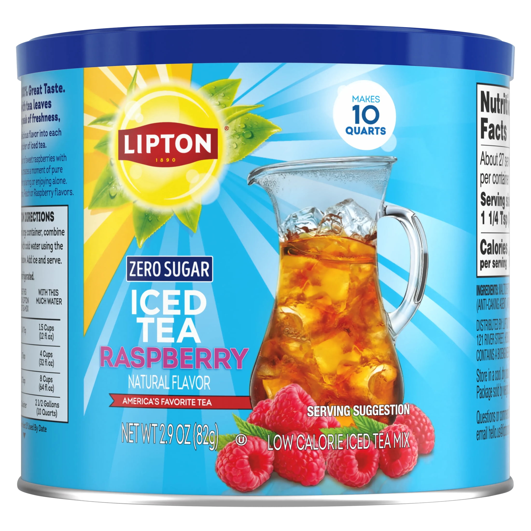 Lipton Zero Sugar Raspberry Flavor Iced Tea Mix, 10 Quarts