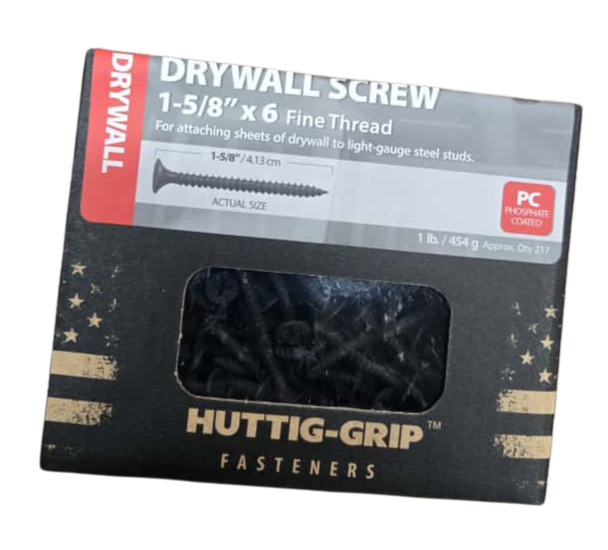 Huttig-Grip Drywall Screws 1-5/8" x #6 – Black Phosphate, Fine Thread, Phillips Bugle Head (Pack of 2)-1200703.2