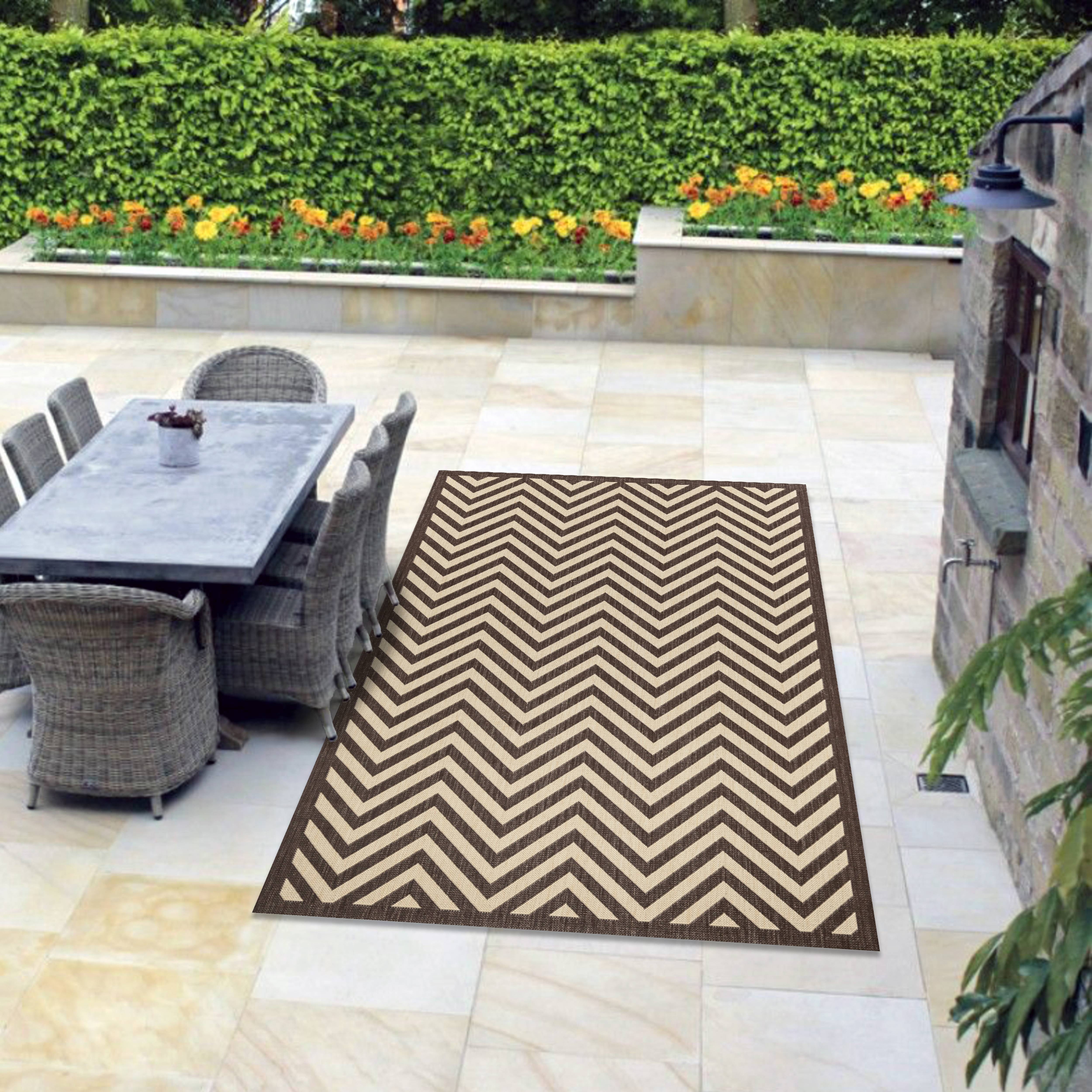 Chevron Dark Brown Indoor/Outdoor Rugs Flatweave Contemporary Patio