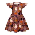 thumbnail image 4 of Halloween Dresses for Girls Size 7 Flutter Sleeve Cute Sundress Summer Festival Pumpkin Ghost Novelty Crew Neck Girls Fashion Holiday Outfit Light Brown 5-6 Yaers, 4 of 5