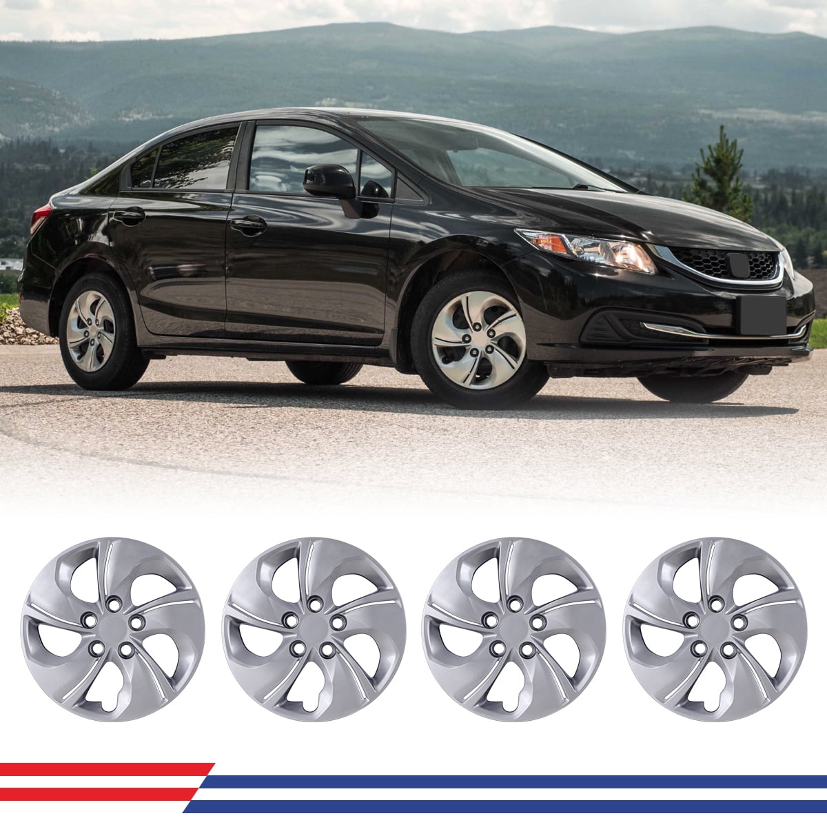 15" Set of 4 Hubcaps Wheel Rims Cover for 2013-2015 Honda Civic Sedan,2013 Honda Civic Coupe,Compatible With Steel Wheels Bolt on Installation(Lacquer)