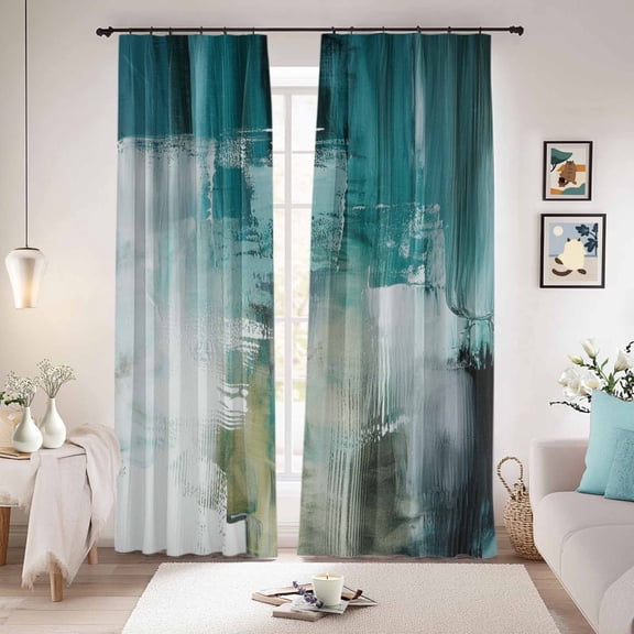 Teal Turquoise Blackout Curtains for Bedroom/Living Room, Pinch Pleated Black Out Curtains, Modern Abstract Minimalism Ombre Art Room Darkening Window Drapes with Hooks 2 Panels, 59"x70"