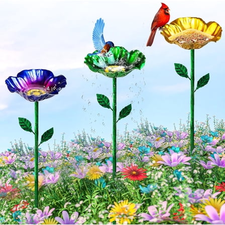 Metal Bird Baths for Outdoors, Garden Bird Bath & Bird Feeders with Metal Stake, Hummingbird Feeder for Outdoor Garden Yard Lawn Decor
