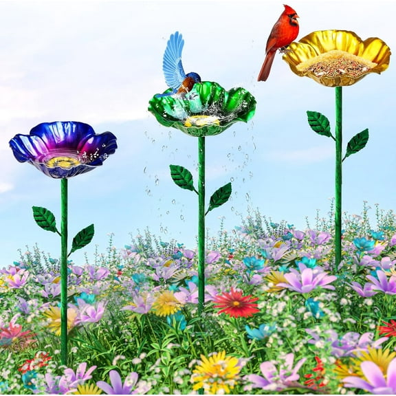 Metal Bird Baths for Outdoors, Garden Bird Bath & Bird Feeders with Metal Stake, Hummingbird Feeder for Outdoor Garden Yard Lawn Decor