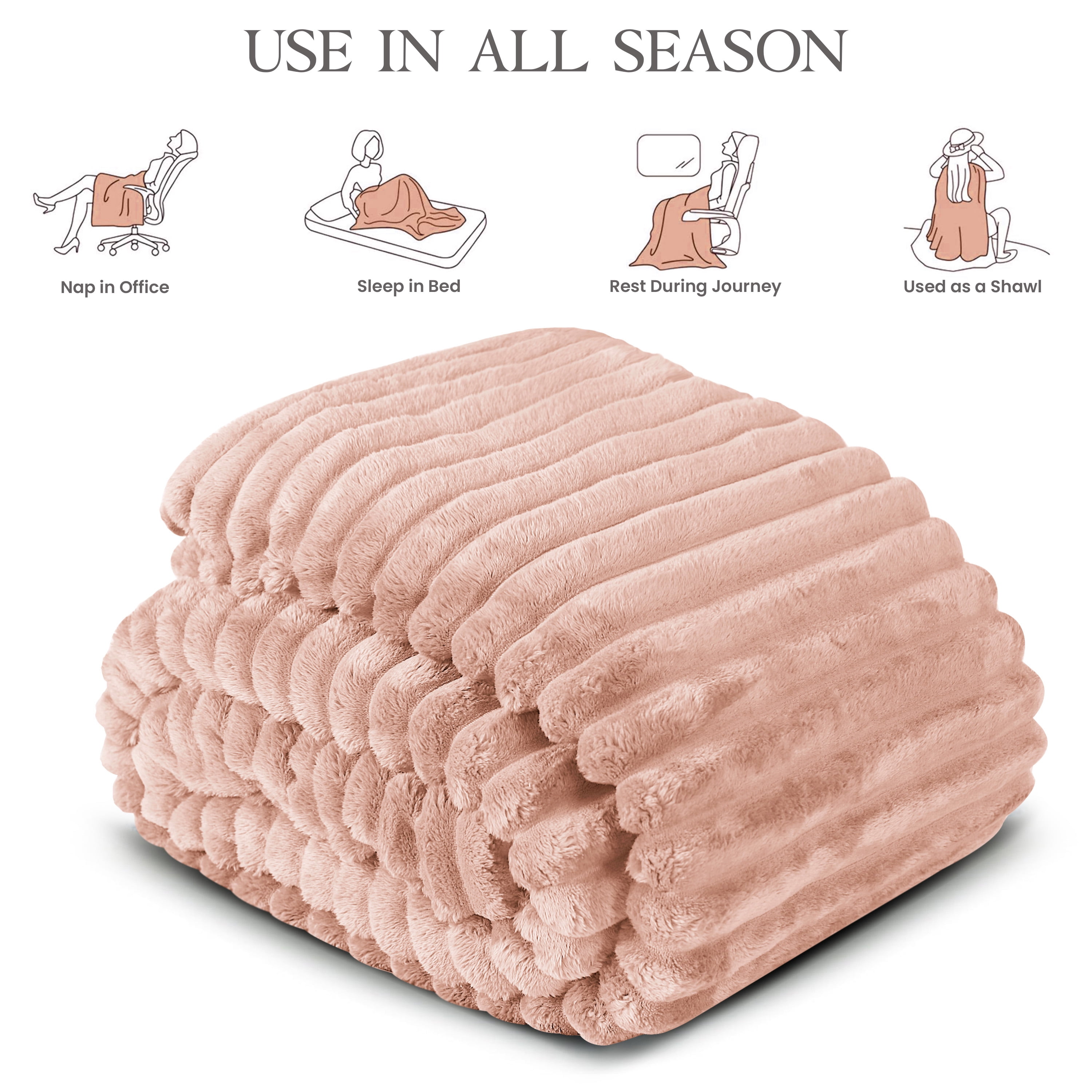 Fleece Blanket Queen Size 90" x 100" - 400GSM Oversized Soft Throw Blanket, Lightweight with Stripes Design Winter Blanket for Bed Sofa Couch