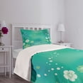 thumbnail image 5 of Ambesonne Green Flower Quilted Bedspread Set 2 Pcs, Dreamy Flora Flows, Twin Size, Pistachio Turquoise, 5 of 6