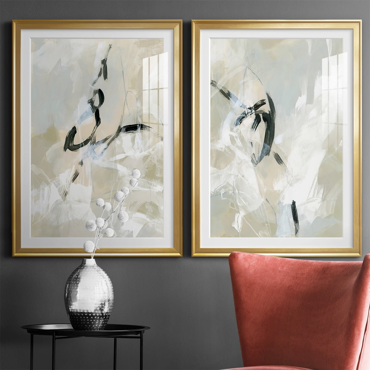 Wexford Home Scribble Veil I Premium Framed Print, 22.5" x 30.5" - Ready to Hang, Gold (Set of 2)