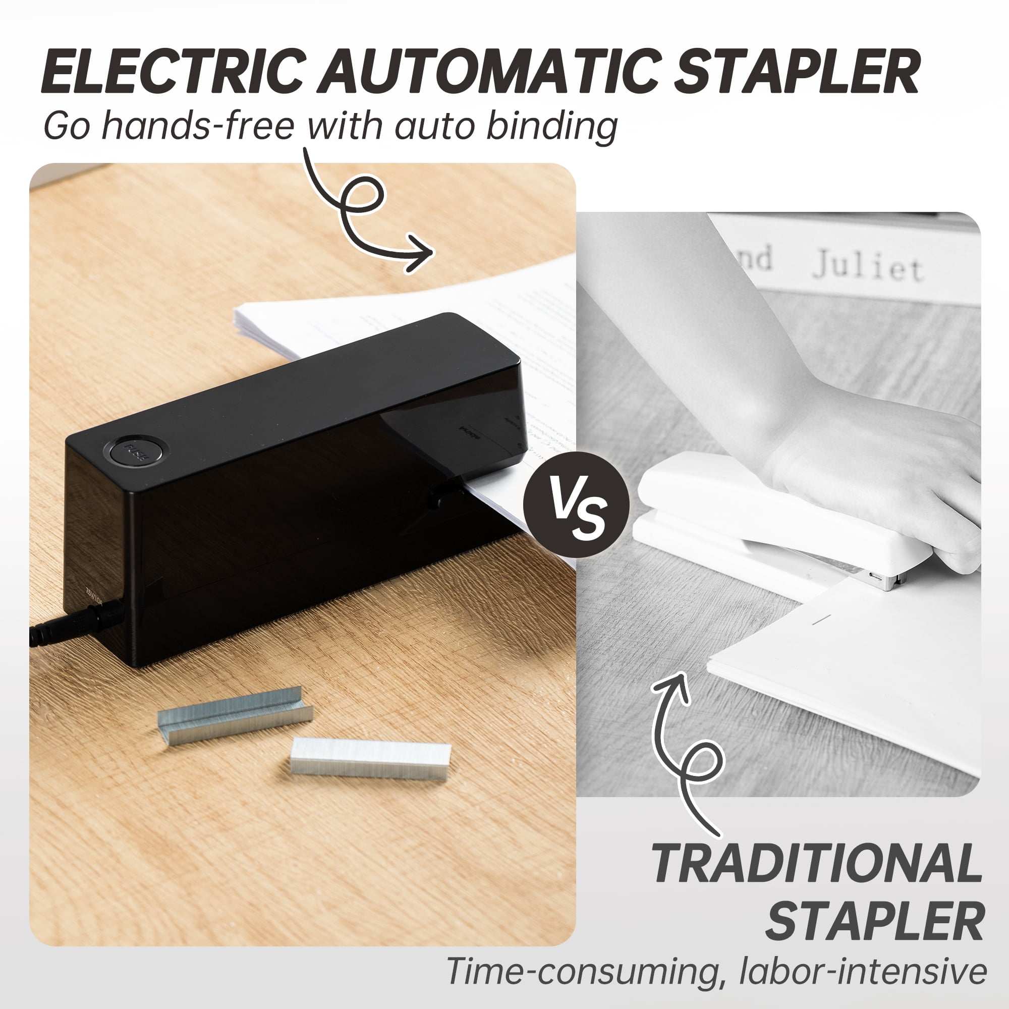 Deli 25-Sheet Electric Stapler with 2000 Staples & Staple Remover, AC or Battery Powered Staplers for Home Office, Black