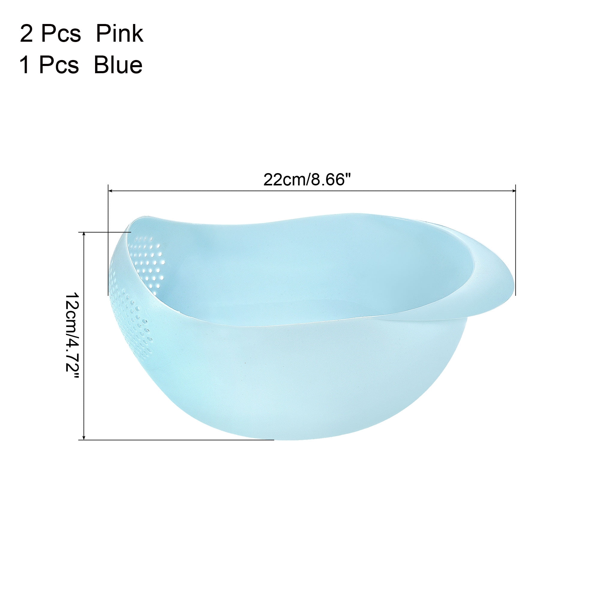 Unique Bargains Kitchen Rice Washing Bowl with Handle Vegetables Washing Basket Pink,Pink,Blue 22 x 16.5 x 12 cm