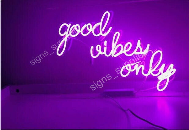 New Good Vibes Only Purple Handmade Lamp Acrylic Neon Light Sign 14"