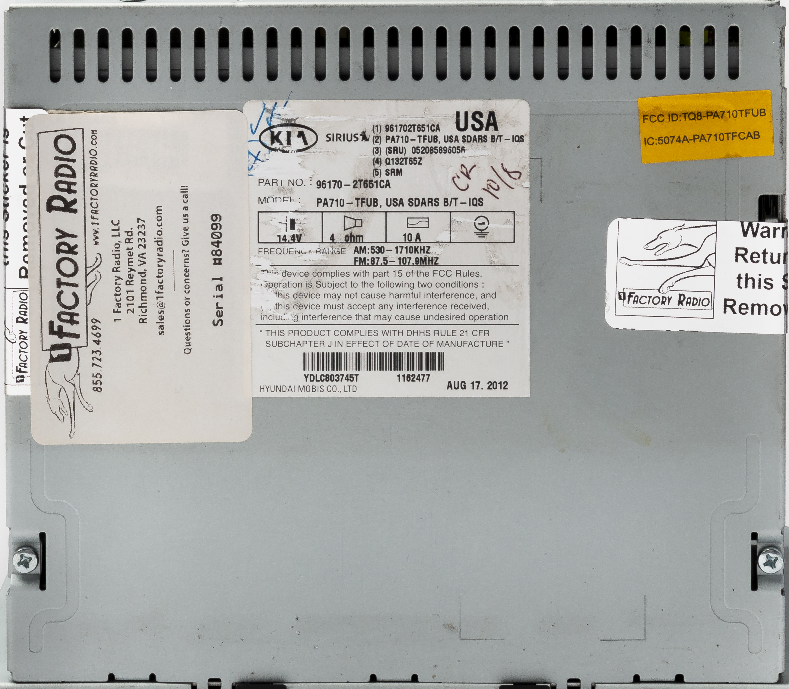 Restored 2011-2013 Kia Optima EX LX SX AM FM CD XM OEM Stereo 96170-2T651CA (Refurbished)