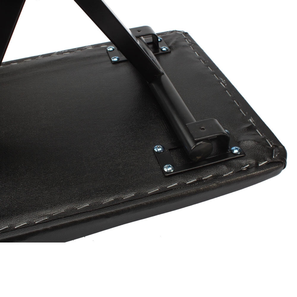 Adjustable Folding Piano Bench Stool - H-Type Iron Frame, Leather Padded Seat, Black