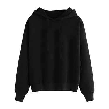 Womens Oversized Hoodies Plus Size Fall Long Sleeve Hooded Sweatshirt Solid Color Loose Pockets Tops with Hood (Black 2XL)