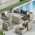 thumbnail image 3 of POTEBAN Outdoor Patio Furniture Set with Fire Pit Table, 8 Piece Outdoor Sectional Sofas, All-Weather Wicker Patio Conversation Set for Garden, Gray, 3 of 9
