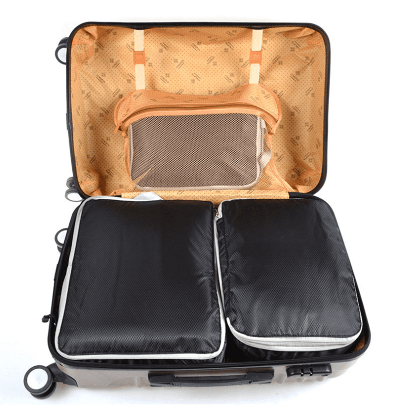 3-Piece Travel Packing Cube Set, Nylon Zipper Compression Organizer Bags, Lightweight Foldable Luggage Pouches for Clothes, Toiletries and Accessories