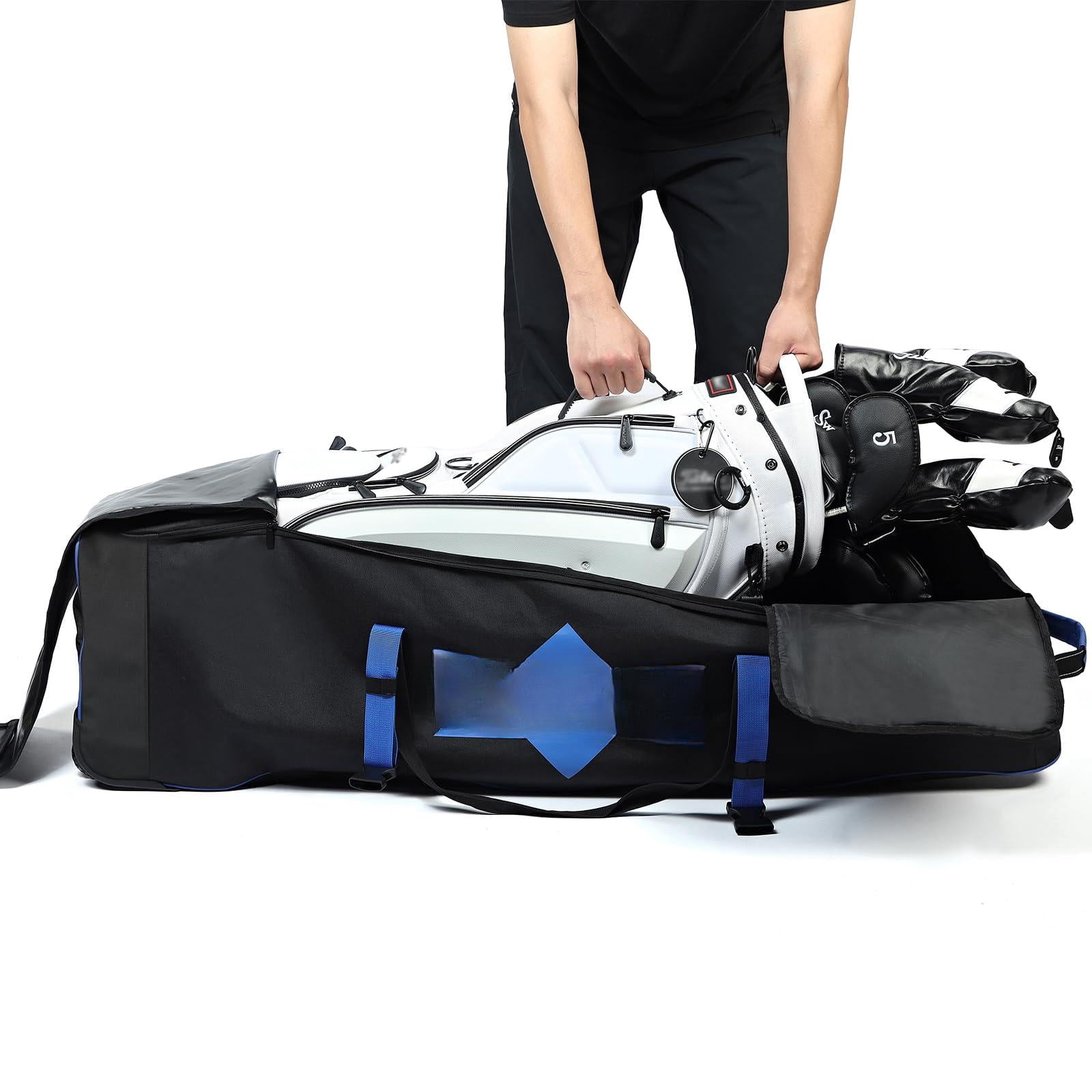 Golf Travel Bag  Full-open Protective & Wheeled Airline-approved Case For Clubs Cart&standbag Soft-sided Waterproof Cover Made Of Heavy Duty Oxford