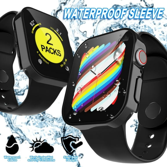 Njjex Apple Watch Series 7 / 8 Case, Apple Watch 7 / 8 Screen Protector 41mm 45mm Tempered Glass Water-Resistant Hard PC Protective Case for Apple Watch Series 7/8 (41mm, Black)