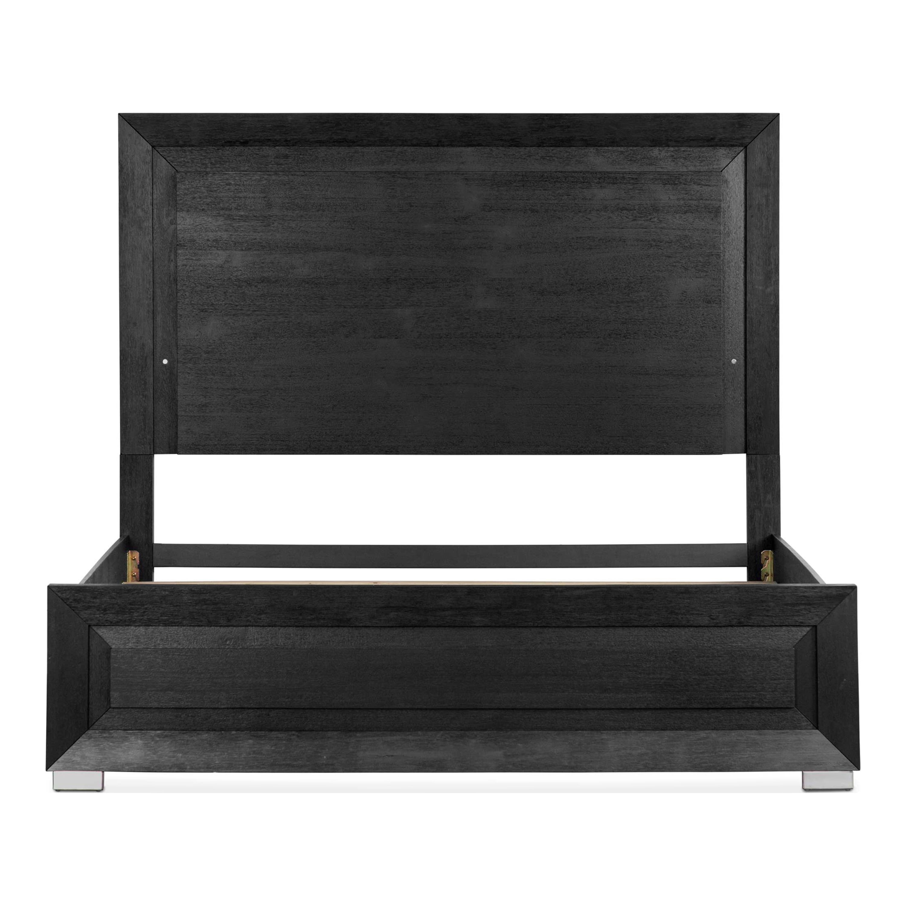 Furniture of America Bennett King Solid Wood Panel Bed with LED Light Headboard, Black