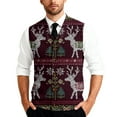thumbnail image 2 of Dwelliawo Christmas Mens Sweater Vest Business Knitted V Neck Pullovers Sweater Warm Ribbed Sleeveless Xmas Sweater Loose Fit Cable Fall Winter Vest Wine M, 2 of 7