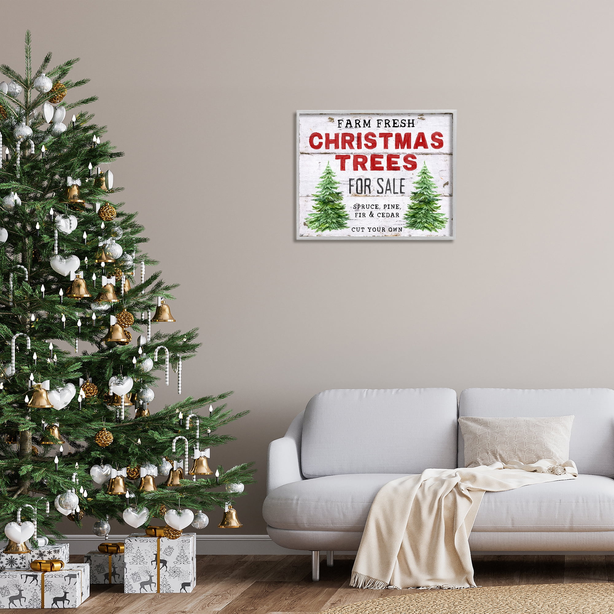 Stupell Industries For Sale Christmas Trees Holiday Painting Gray Framed Art Prints Wall Art, 30 x 24