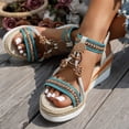 thumbnail image 3 of Rokment Women's Ethnic Beaded Platform Wedge Sandals Boho Beach Woven Open Toe Espadrilles Chunky High Heels Slingback Dressy Summer Shoes Light Blue Size 7, 3 of 6