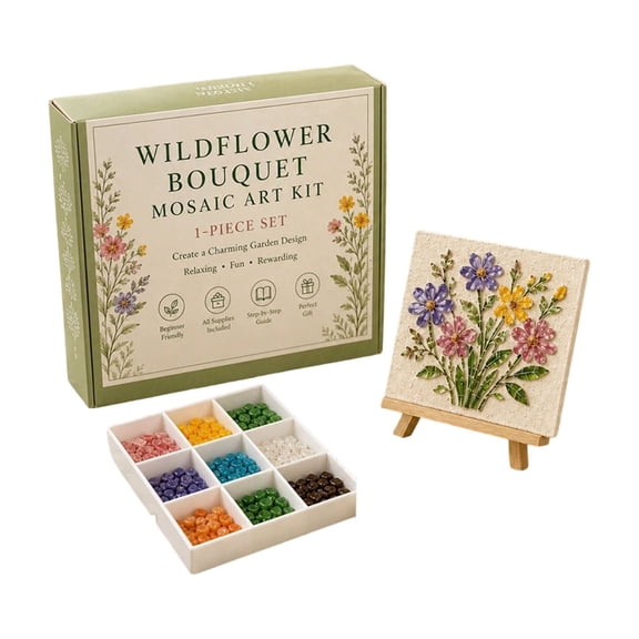 BingTong Sea Glass Mosaic Art Kit For Beginners,DIY Mosaic Craft Kit With Wood Easel, Insect & Floral Pattern HandβMaking Supplies Set,Home Tabletop Decor For Adults Family Art Party H