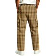 thumbnail image 6 of GrmtClth Plaid Pants for Men Elastic Waist Loose Lounge Checkered Sleepwear with Pockets Yellow 2XL, 6 of 7