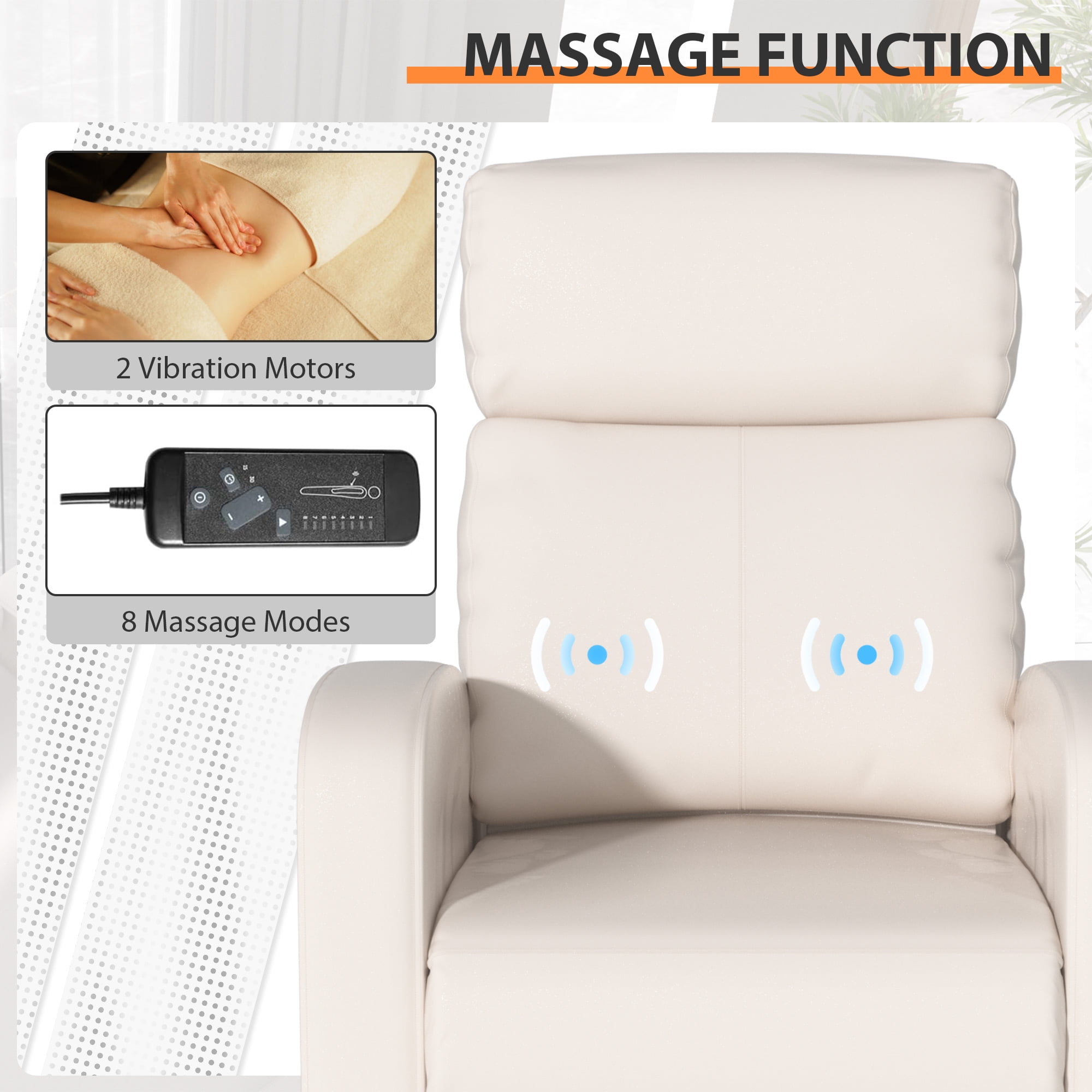 YRLLENSDAN Modern PU Leather Power Recliner Chair with Massage, Adjustable Footrest, Beige