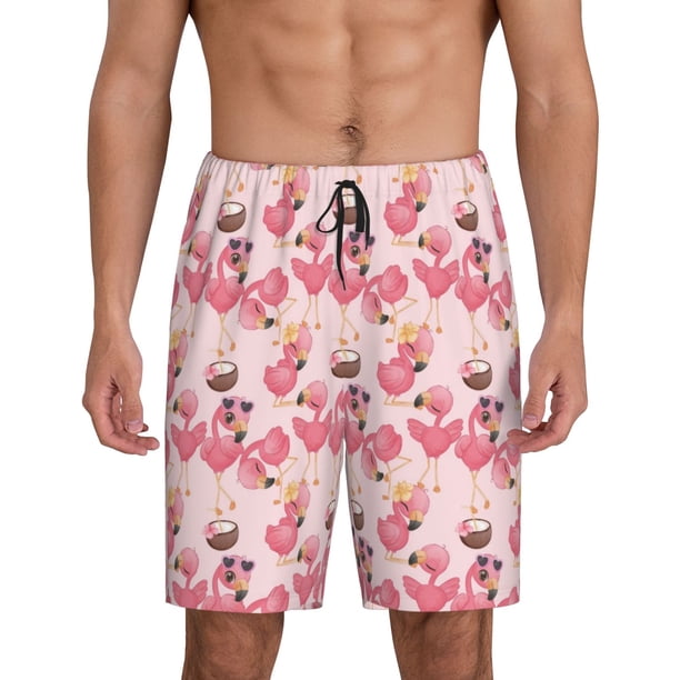 Balery Summer Flamingo Pantalones cortos de pijama de punto de algodón para hombre con cinturilla y bolsillos-3X-Large