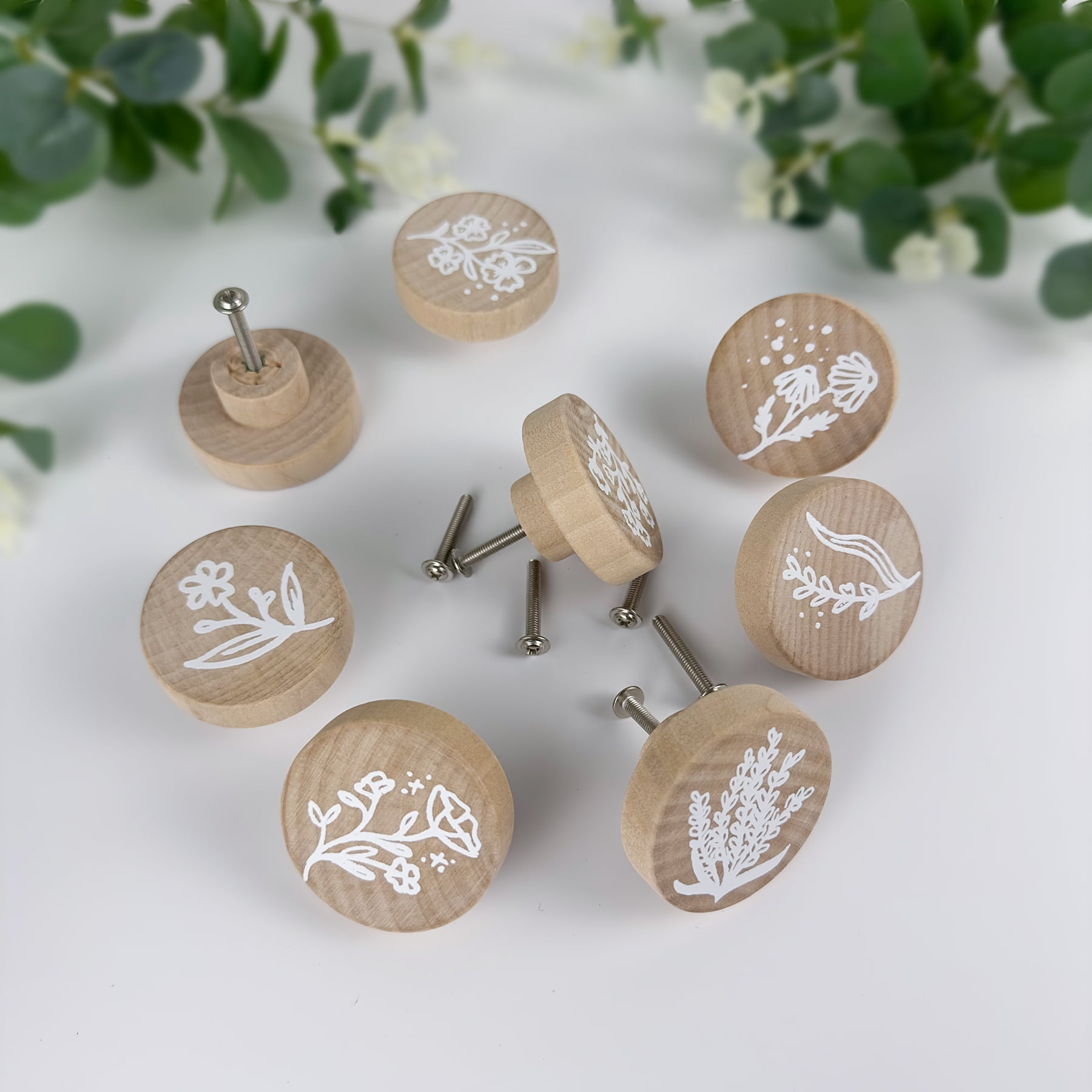 Jamjam 8Pack 1.8" Wood Dresser Boho Kitchen Furniture Drawer Cabinet Decorative Knobs and Pulls