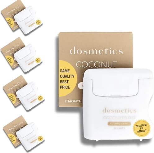 Coconut Oil Infused Thick Dental Floss 5 Pack, Coconut Mint Expanding Dental Floss, Oral Care Stretchable Floss, Tooth Floss for Plaque Removal and Protection, 32 Yards x 5 Flossers