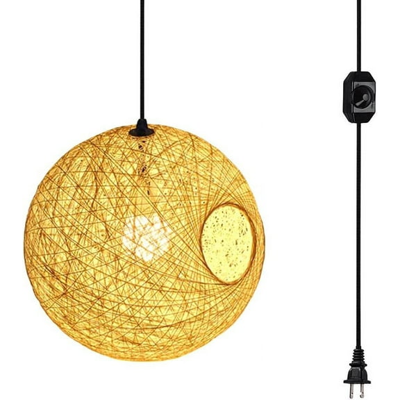 Kiven Plug in Pendant Light, Modern Hanging Light Fixture with 15FT Plug in Cord, Iron Chain and On/Off Dimmer Switch E26 Socket
