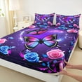 thumbnail image 3 of Manfei Pink Blue Butterfly Sheet Set Twin, Gradient Rose Blossoms Bedding Sets Twin Size, Purple Galaxy Flat Sheet, Breathable Room Decoration, 3pcs, 3 of 7
