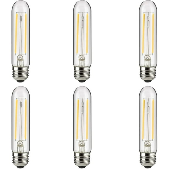 Diodesy- Pack of 6 T10/LED/FS/2W/927 T10 LED Tubular Light Bulb, Dimmable Edison Bulb, 2 Watts (25W Equivalent), 2700K Warm White, Clear Tube Glass E26 Base for Pendant Lights, Wall Sconces, Desk Lamp