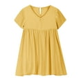 thumbnail image 5 of BRGZLK Kids Girls Dresses Summer New Trendy Solid Color V-Neck Short Sleeve Casual Midi Dress for Everyday Yellow 9-10 Years, 5 of 7