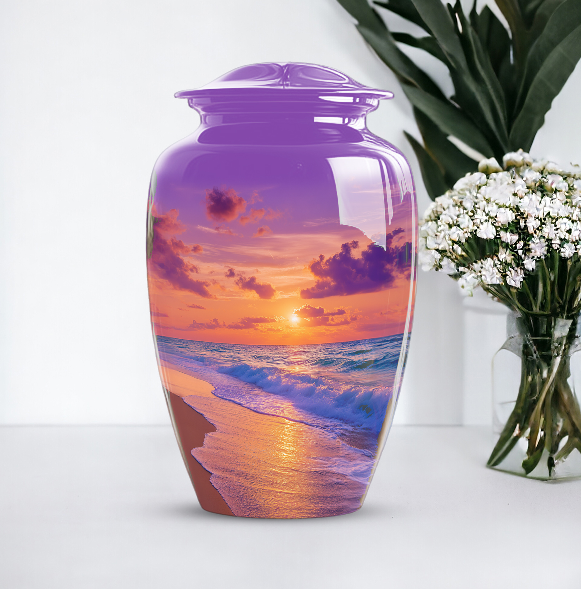 Beach Urn For Ashes For Women - Sunset Cremation Urns For Human Ashes Adult Female - Large Memorial Urns For Men - Funeral Ash Holder ( Size:- 10 Inch )
