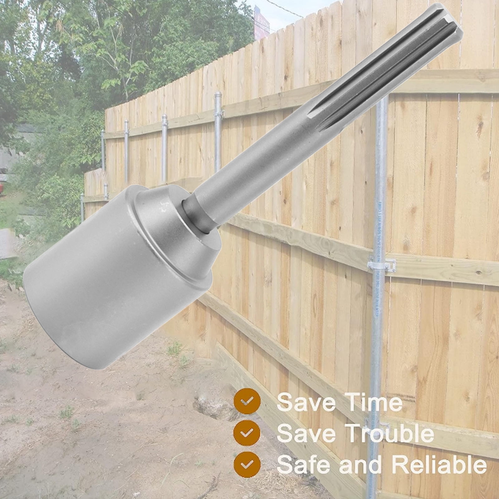 T Post Driver 5 Pits Shank Steel Fence Hand Pounder Hammer Drill Attachment 20cm Length 45mm / 1.8in