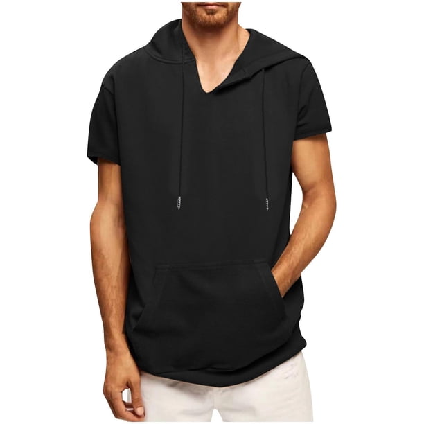 Pantalones para Hombres Cortos Casual Sólido Manga Corta Blusa con Capucha, Top de Bolsillo con Ajuste Suelto para Uso Al Aire Libre Y Diario, Tela de Poliéster